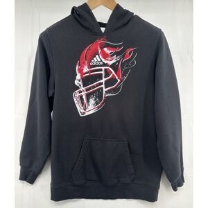 Adidas Men's Black Hoodie Sweatshirt Football Helmet Flames Pocket Size Large